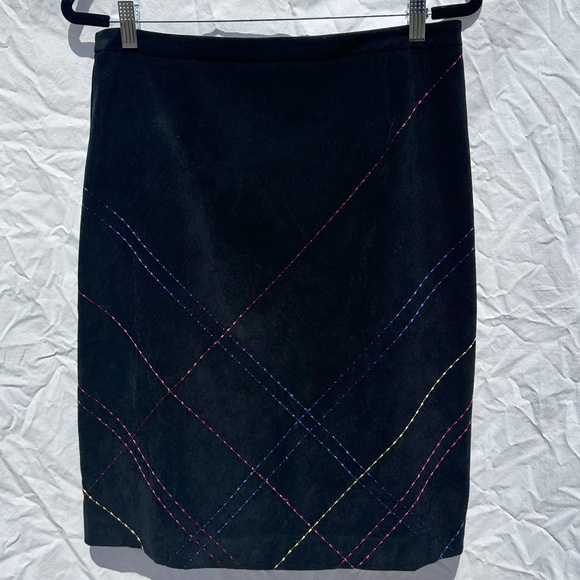 Velvet Primary Color Contrast Stitching Design Pencil Skirt - Picture 1 of 4